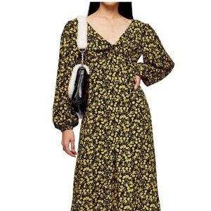 Topshop Long Sleeve Midi Floral Dress